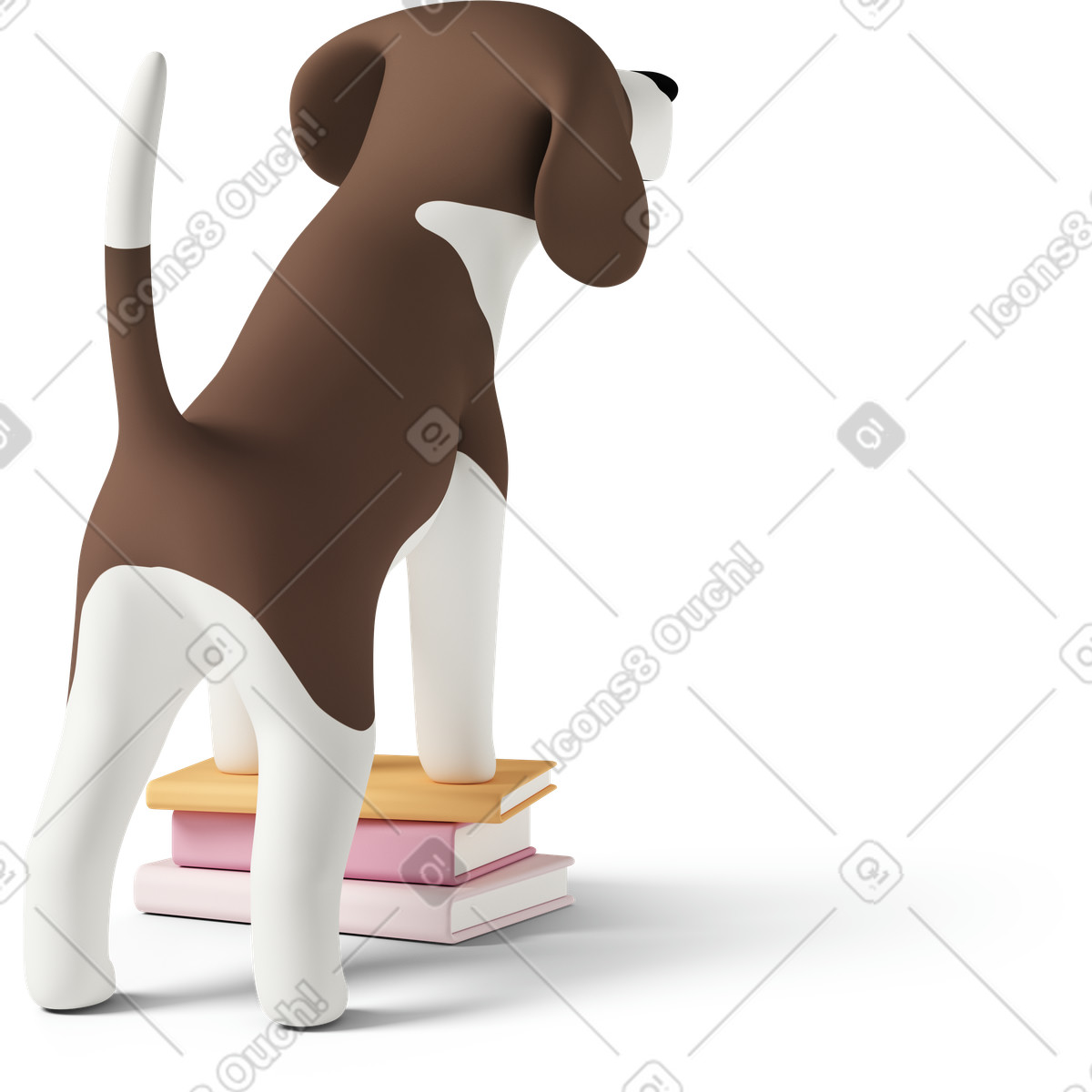 3D Casual life 스타일의 Rear view of a beagle dog standing on three books 일러스트레이션 PNG, SVG 다운로드