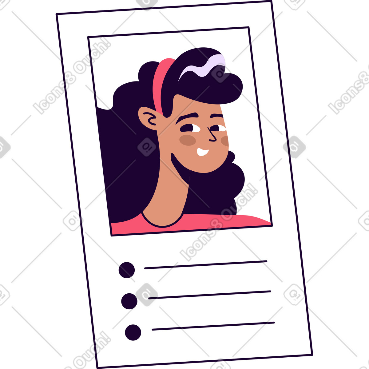 下载 Martina 风格的 带有女性照片的简历卡 插画，支持 PNG、SVG 格式