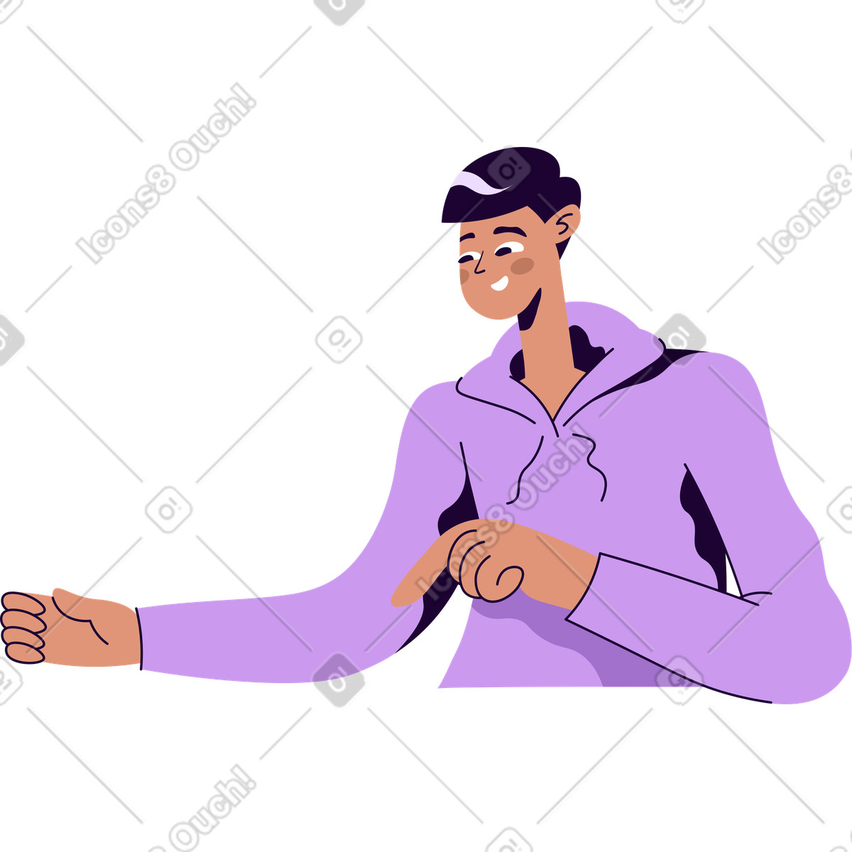 Illustration Mec en sweat violet dans le style Martina à télécharger aux formats PNG, SVG