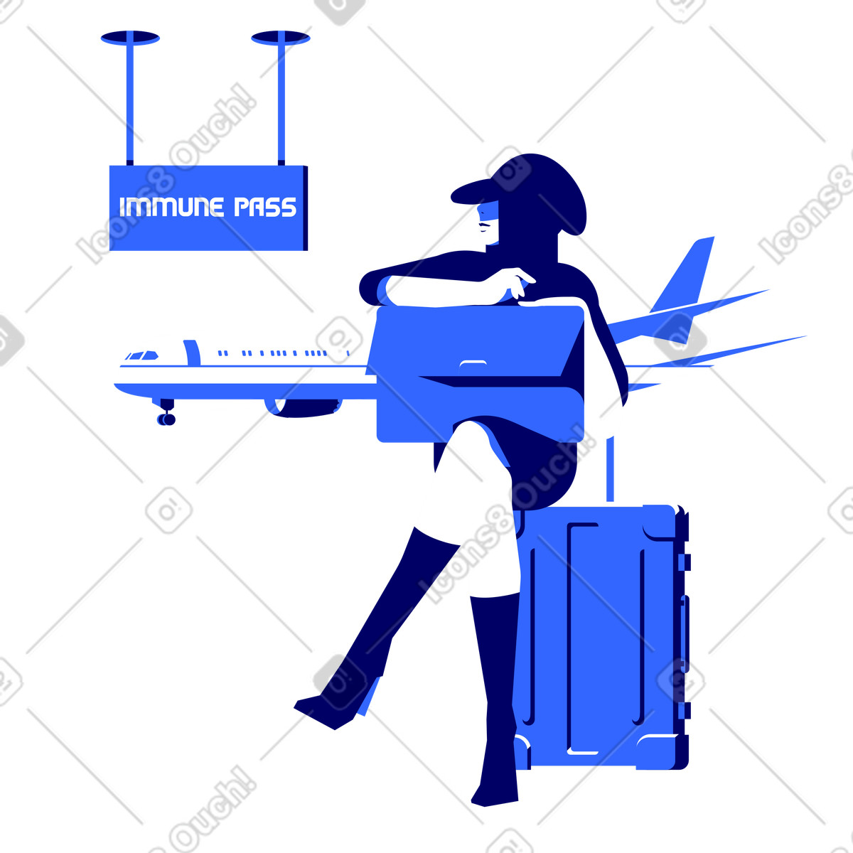 Illustration Femme attendant un vol dans le style Lounge à télécharger aux formats PNG, SVG
