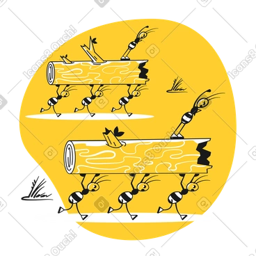 Ants running and carrying logs PNG, SVG