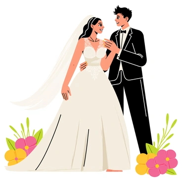 The groom, wearing a classic black tuxedo, is gently lifting the bride's delicate white veil. The bride is in a stunning lace wedding gown, adorned with intricate beadwork. Her hair is elegantly styled, with soft curls cascading down her shoulders. The couple stands in a bright outdoor setting, surrounded by vibrant blooming flowers and greenery. The sky is clear, providing a cheerful atmosphere for the ceremony. The expression on both their faces conveys love and anticipation as they prepare for their special moment.