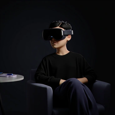 A person wearing a virtual reality headset paired with an EEG cap