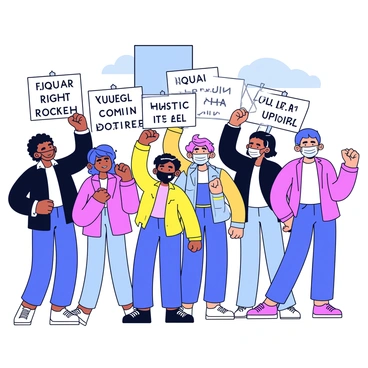 A crowd holding protest signs with demands for justice