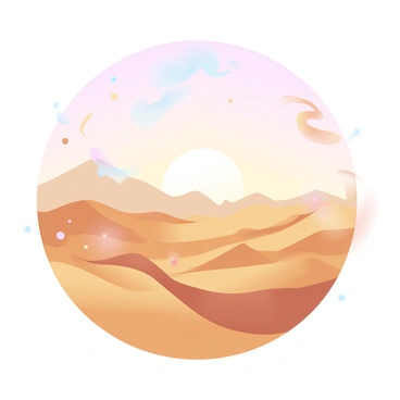 A vast desert landscape is filled with towering sand dunes, stretching as far as the eye can see. A powerful sandstorm is in motion, with swirling clouds of golden sand being lifted into the air by strong global winds. The sky is a gradient of warm pastel colors, transitioning from soft pinks to gentle oranges as the sun sets in the background. Particles of sand are scattered dramatically, creating a dynamic scene. In the distance, the outline of distant mountains is barely visible through the haze of the storm, adding depth to the image.