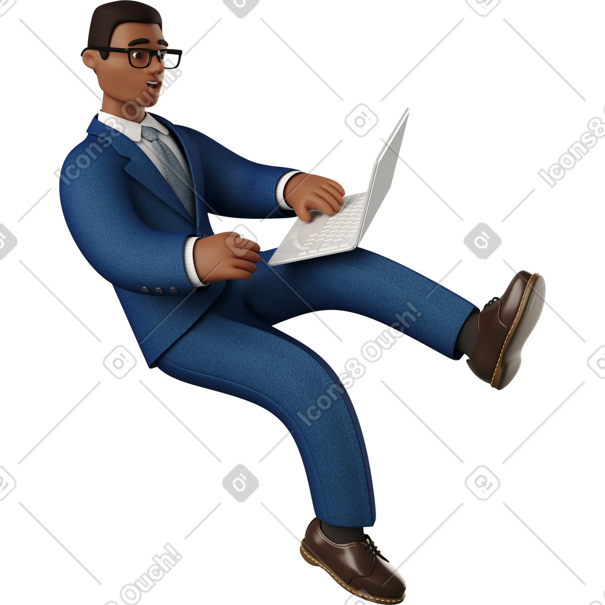 Ilustración Hombre de negocios negro sentado con laptop en estilo 3D Business a descargar en PNG y SVG