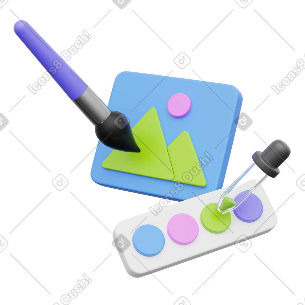 Иллюстрация Paintbrush and eyedropper palette for digital graphic design color selection в стиле 3D Playful — скачать в форматах PNG, SVG