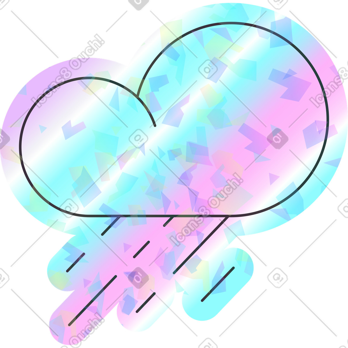 Regen mit bewölkung-Illustration im Holostickers-Stil als Download in PNG, SVG