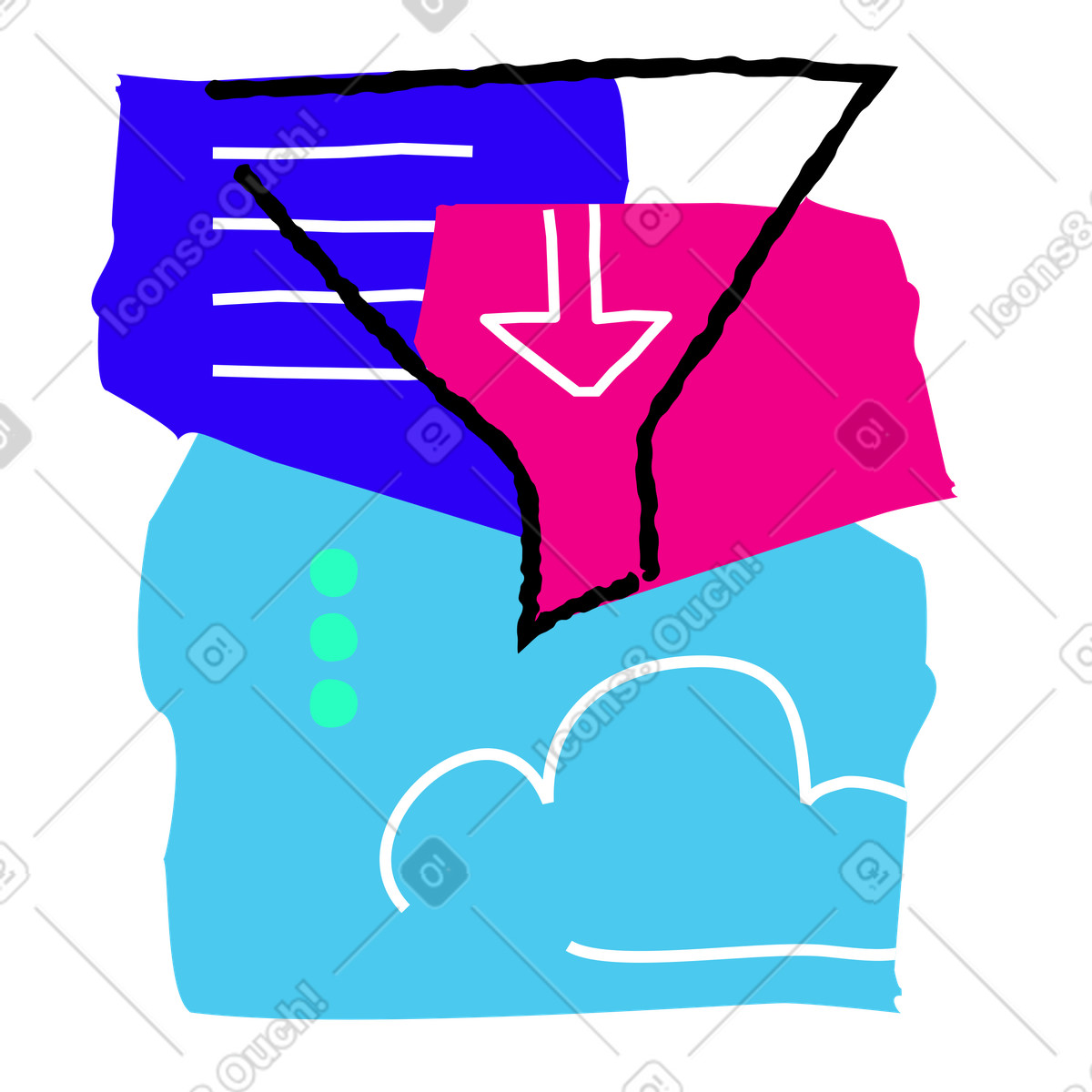 Illustration Files uploading to blue cloud, Cloud storage and data backup dans le style Puzzle à télécharger aux formats PNG, SVG