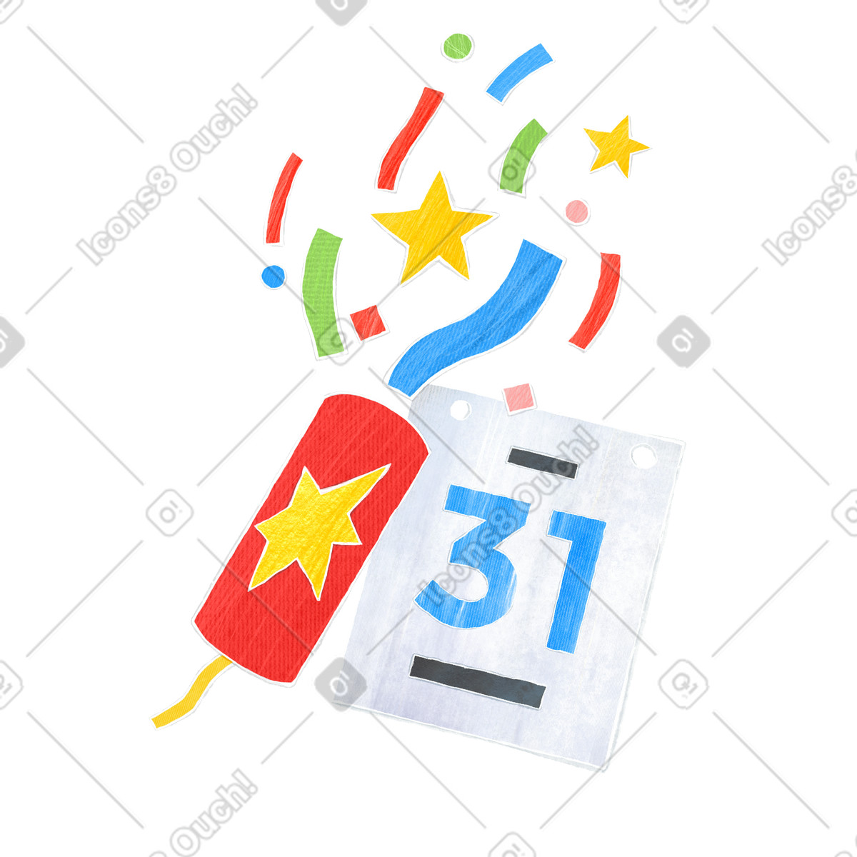 Ilustração de Data do calendário 31 e confete do estala-festas em PNG e SVG