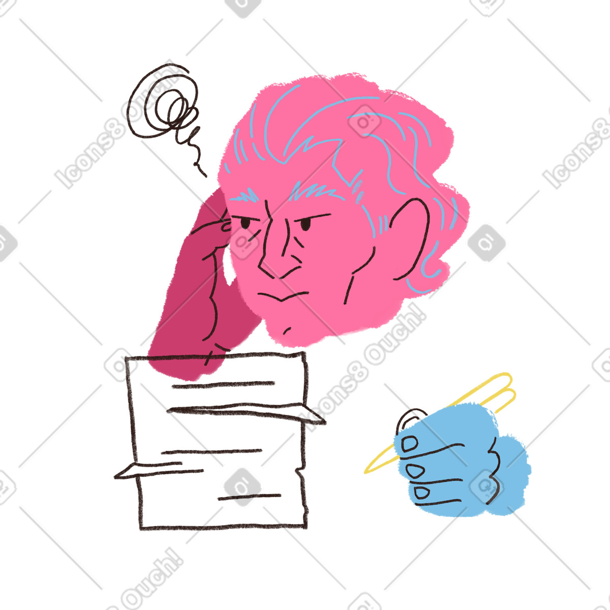 Scrittore maschio stanco di lavorare illustrazione in stile Blobby scarica in PNG, SVG
