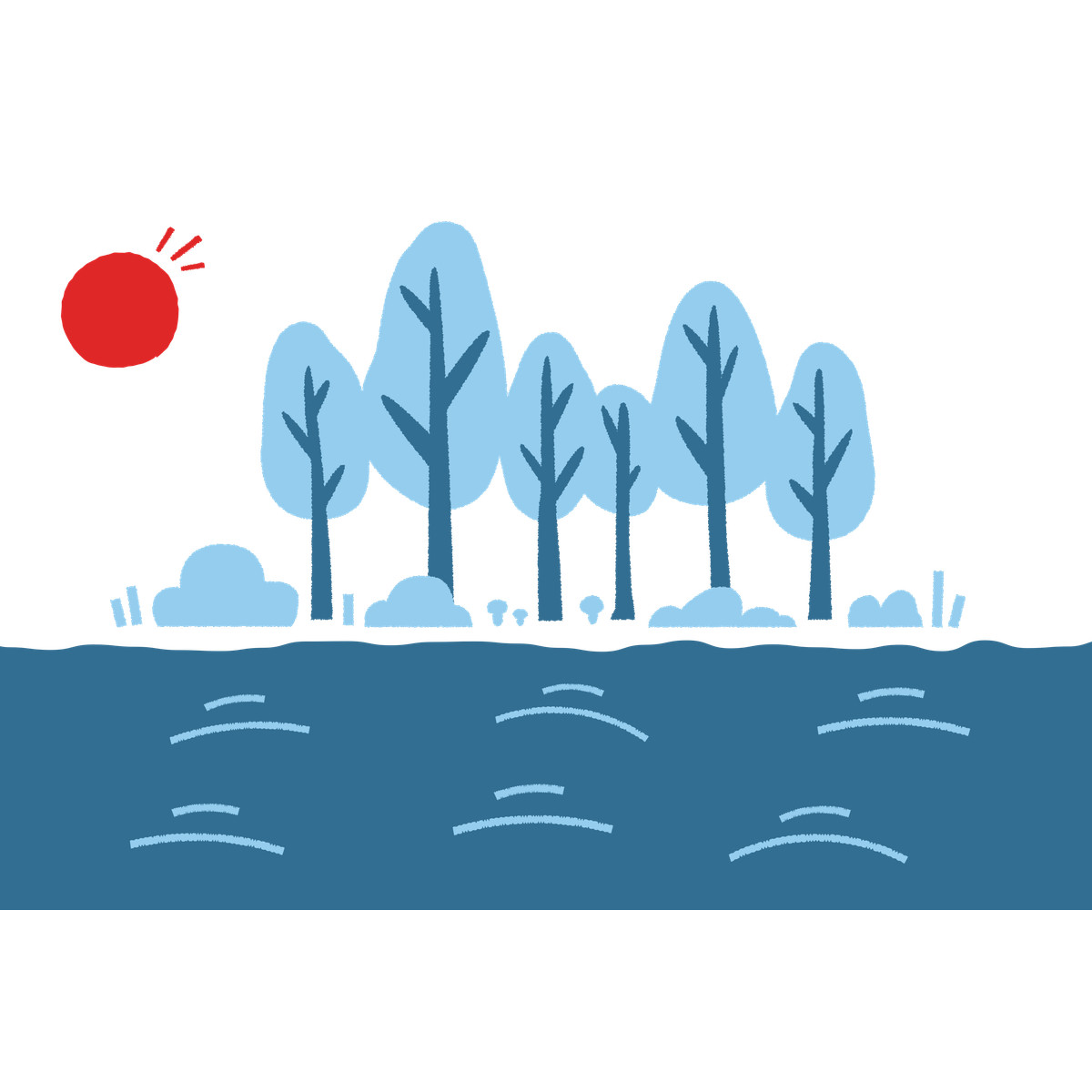 Cherry スタイルの Trees on the shore of a lake のイラストをPNG、SVG形式でダウンロード