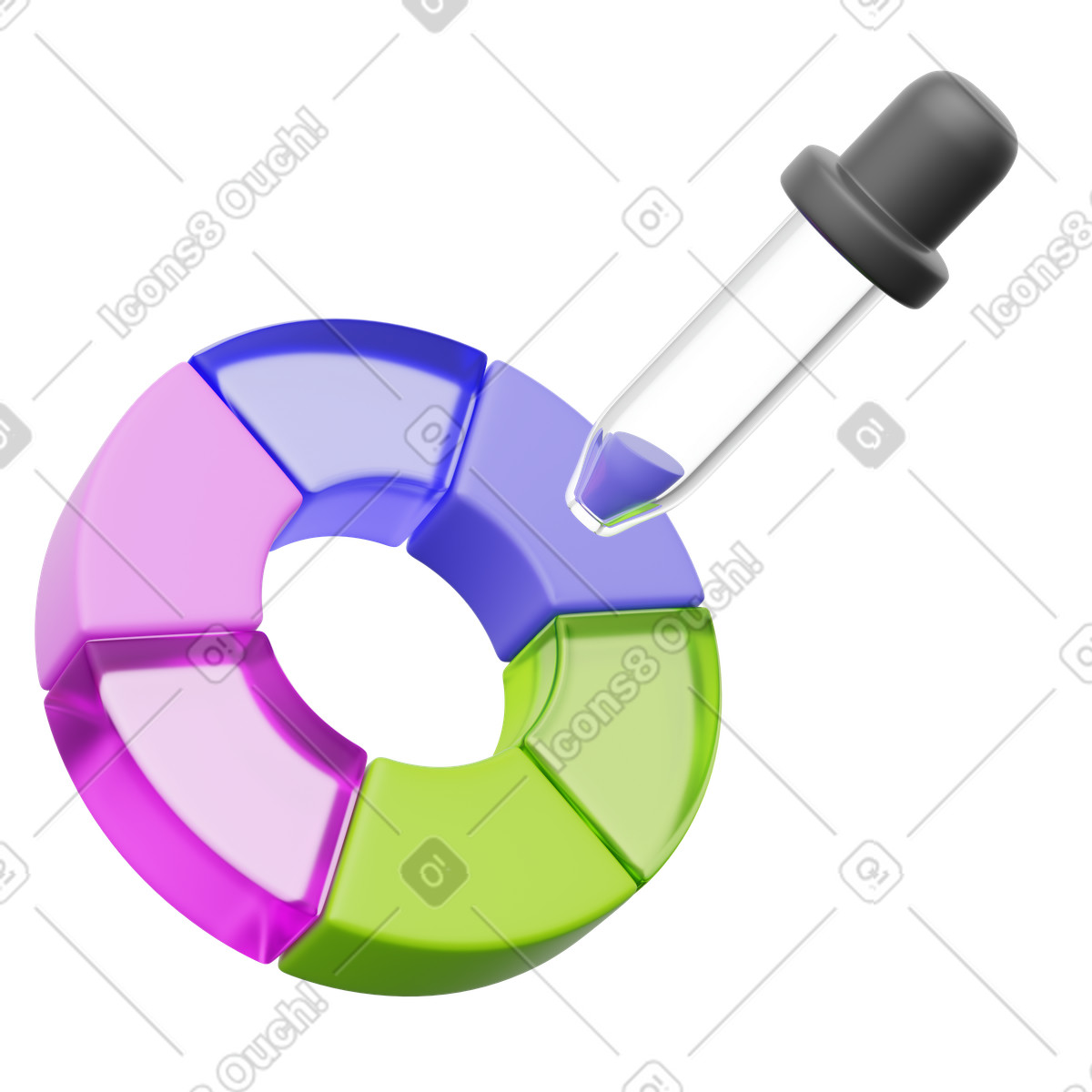 Eyedropper tool selecting color from circular palette for interface design-Illustration im 3D Playful-Stil als Download in PNG, SVG