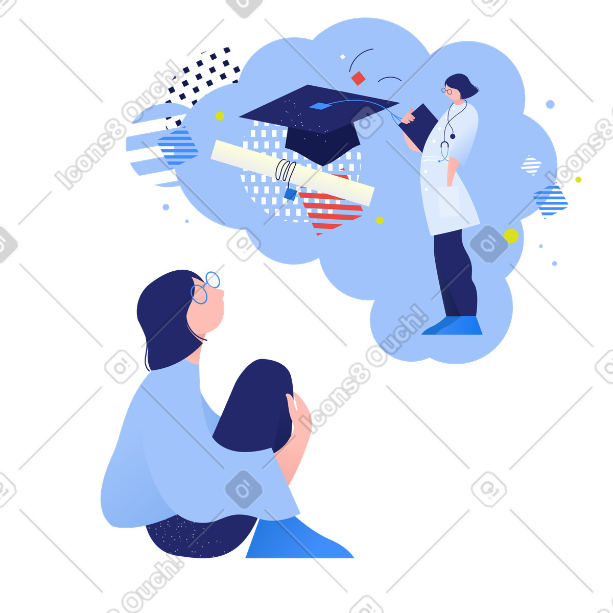 Student dreaming of becoming a doctor, Career planning and education goals illustrazione in stile Clip scarica in PNG, SVG