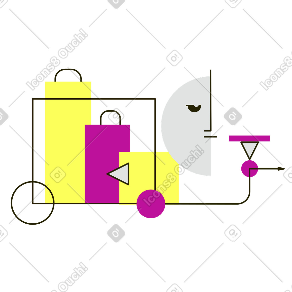 Ilustración Abstract delivery robot with packages, Last mile automation en estilo Geom a descargar en PNG y SVG
