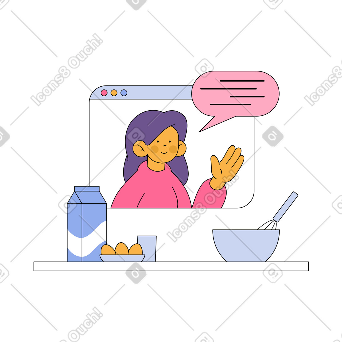 Online cooking lesson illustration in Bloom style download in PNG, SVG