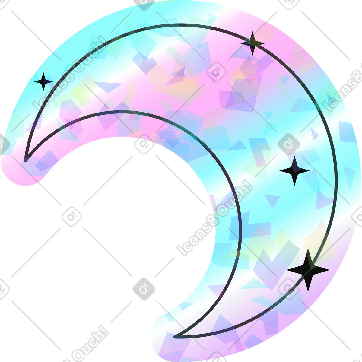 Holostickers スタイルの Moon のイラストをPNG、SVG形式でダウンロード