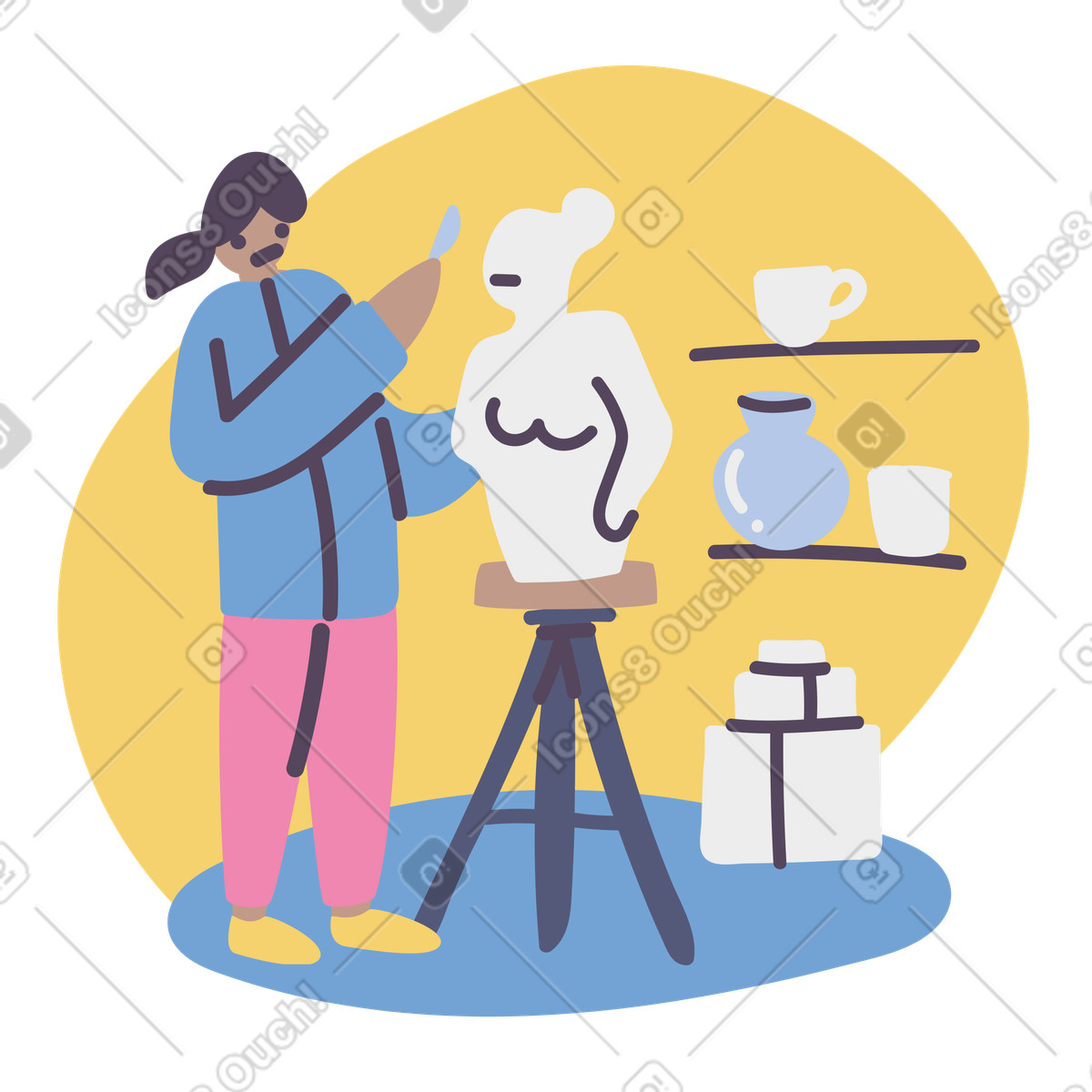Female sculptor creates a clay sculpture in workshop illustration Pluto style download PNG, SVG