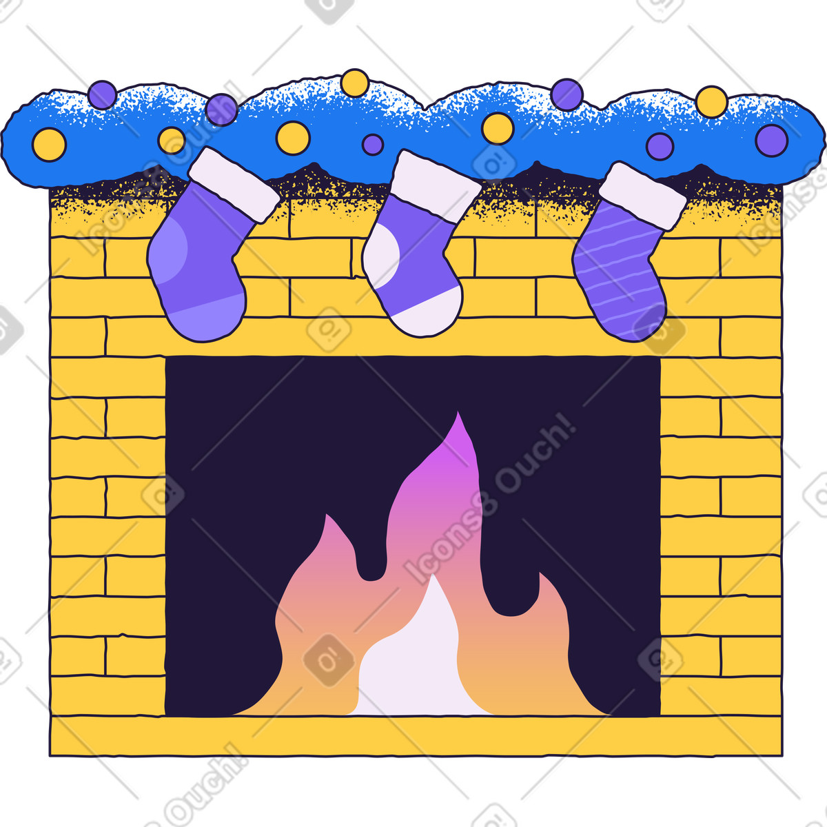 Christmas fireplace illustrazione in stile Conifer scarica in PNG, SVG
