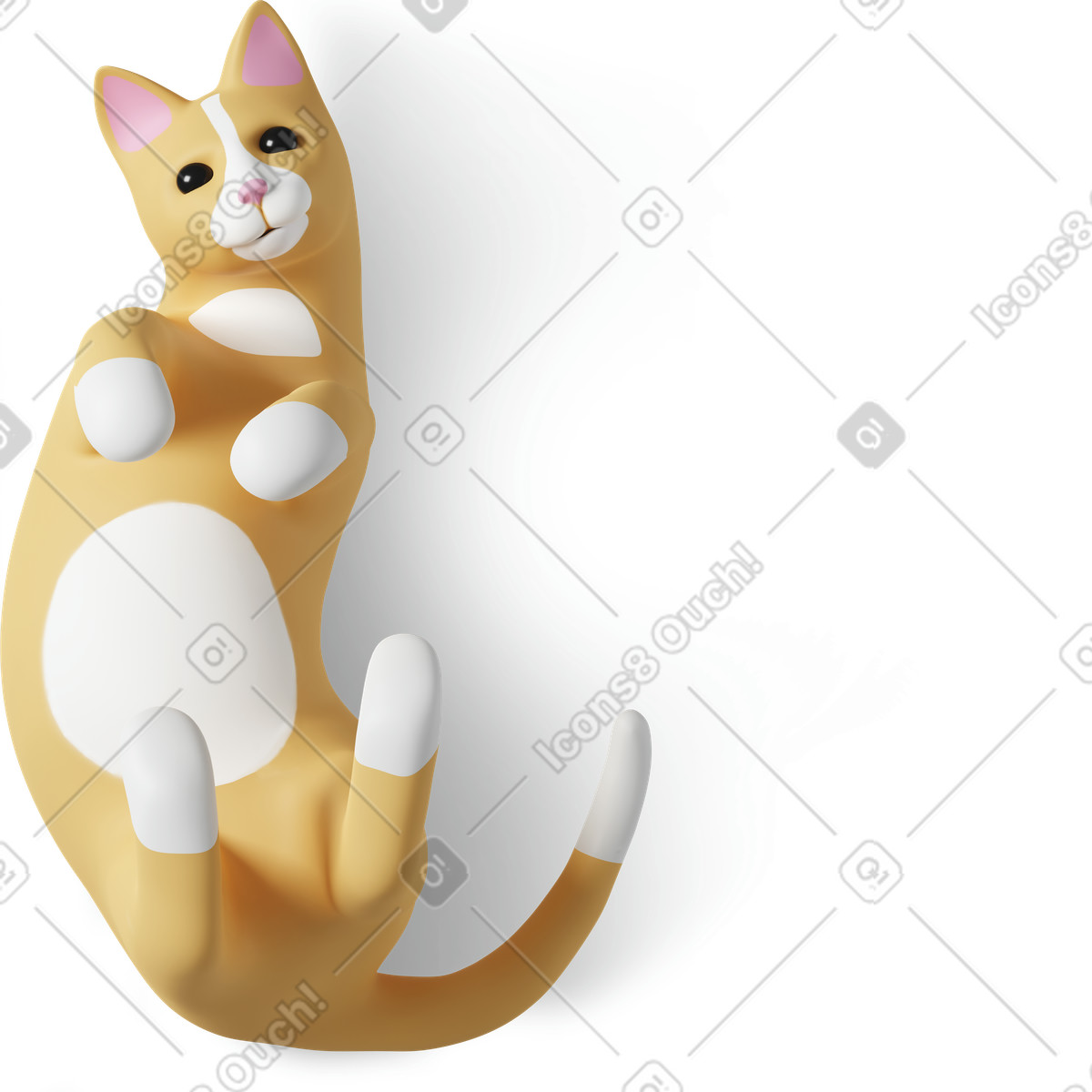 3D Casual life 스타일의 Top view of cat lying on back 일러스트레이션 PNG, SVG 다운로드