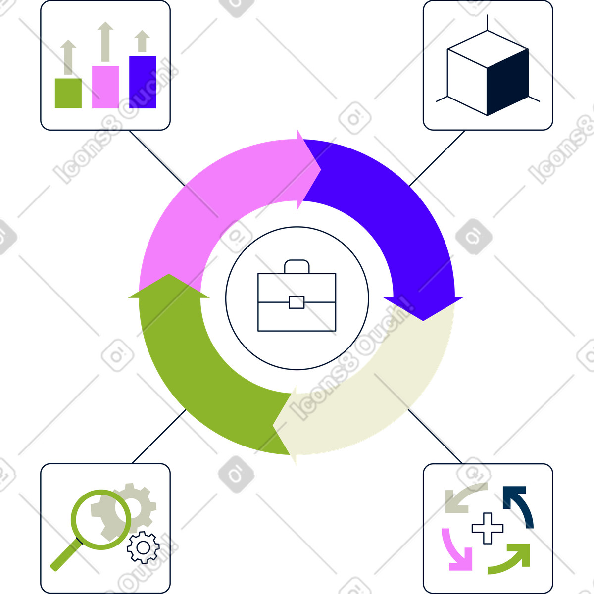 下载 Cubes 风格的 业务流程优化 插画，支持 PNG、SVG 格式
