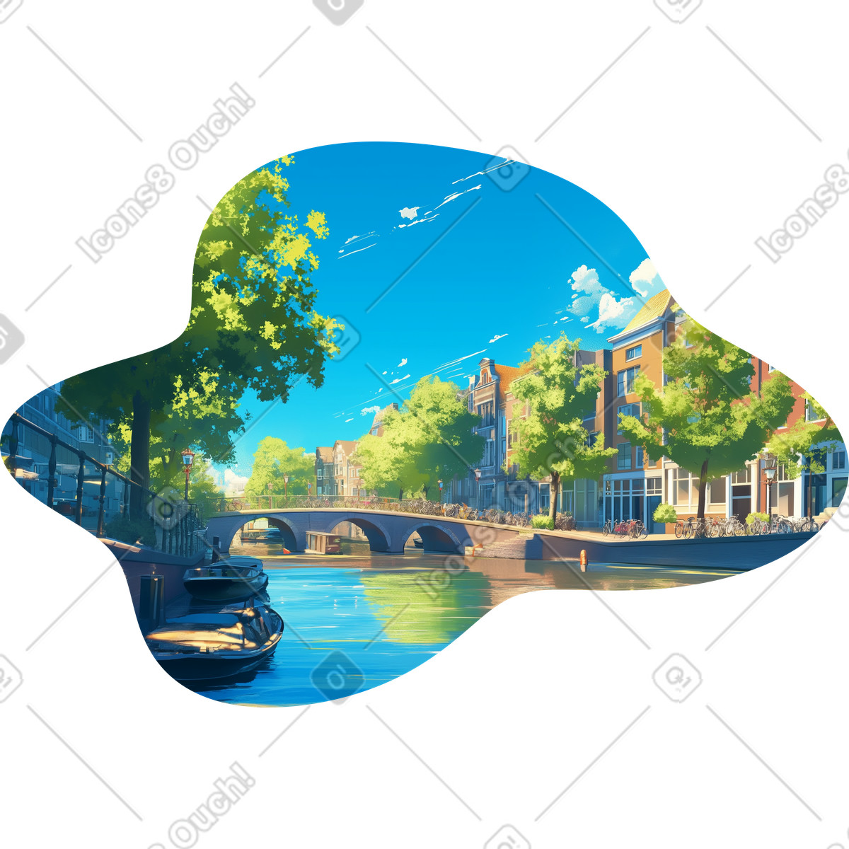 PNG, SVG 형식의 Amsterdam canals background 일러스트레이션