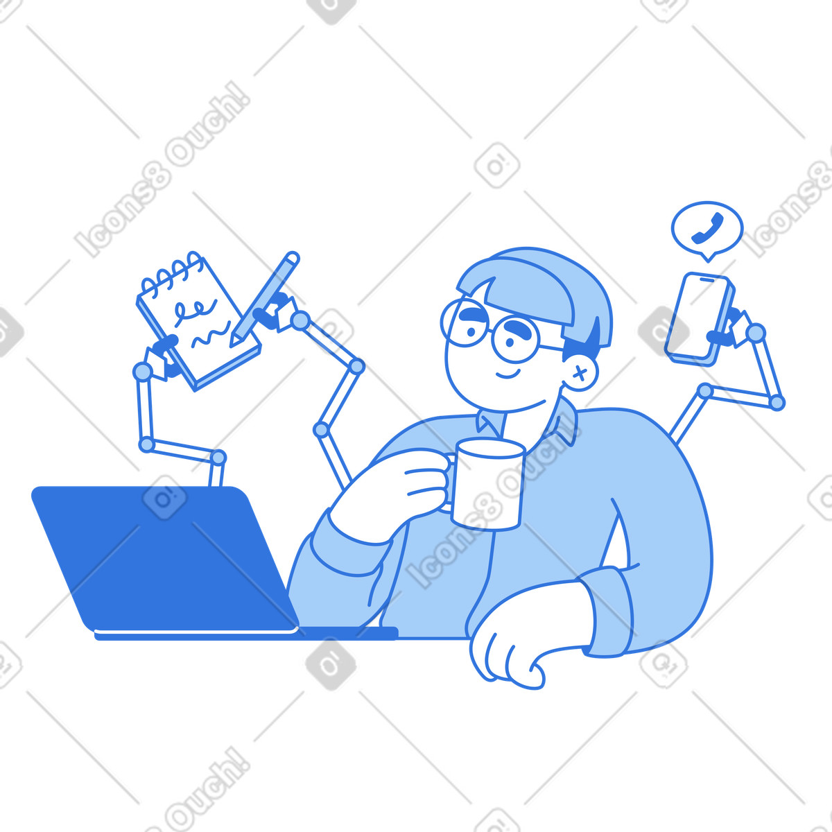 Ilustración Automatizar tareas sencillas hace que tu trabajo sea más fácil en estilo Sky a descargar en PNG y SVG