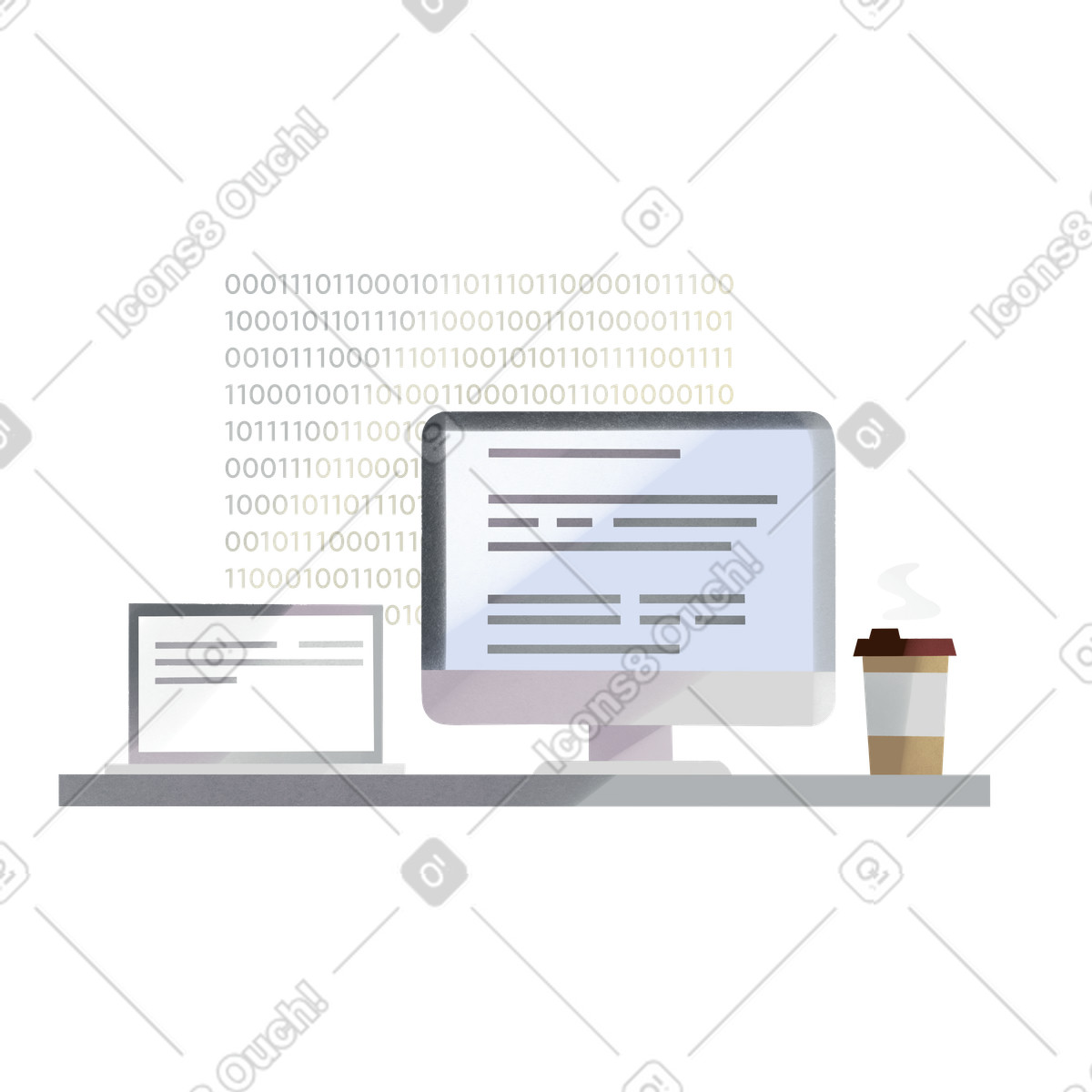 Luogo di lavoro del programmatore con codice in background illustrazione stile Shine scarica PNG, SVG