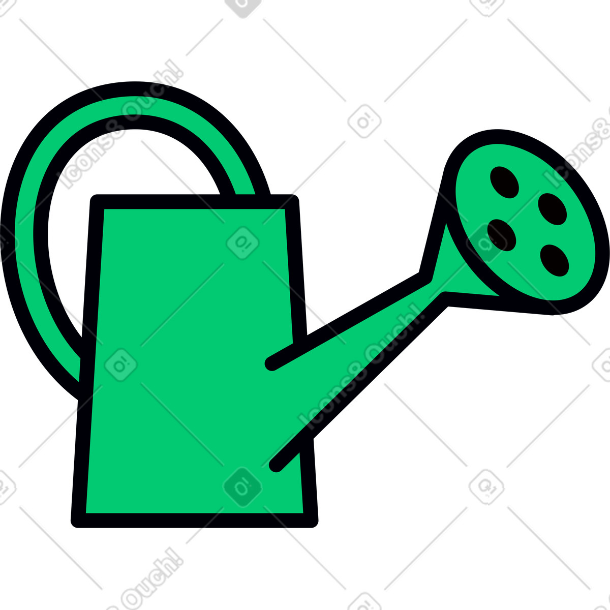 Green watering can illustration in Droll style download in PNG, SVG