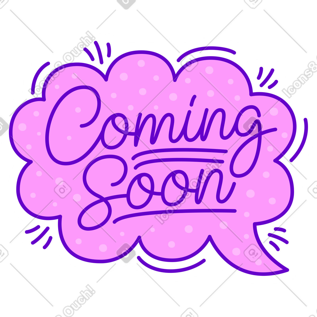 Illustration Lettrage autocollant bientôt disponible points texte dans le style Lettering à télécharger aux formats PNG, SVG