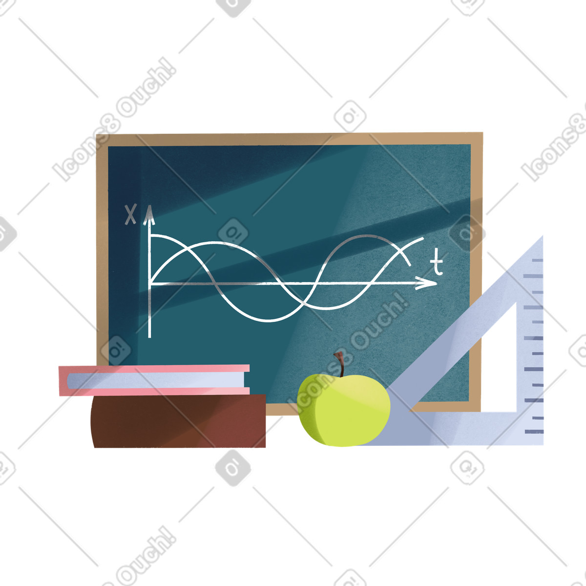 Kreidetafel mit lehrbüchern und lineal für den mathematikunterricht illustration in PNG, SVG