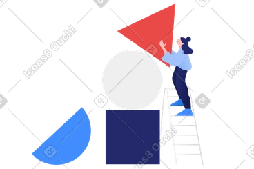 Woman standing on a ladder and stacking objects PNG, SVG