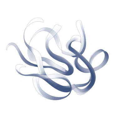 A collection of swirling lines in various thicknesses and curves, arranged dynamically to suggest motion. The lines overlap and intertwine, flowing together in a fluid manner that draws the eye along their paths. The composition creates an impression of continuous movement, as if the lines are dancing or flowing in a gentle breeze. Various sections of the lines may appear denser or more sparse, further enhancing the sense of rhythm and flow throughout the design.
