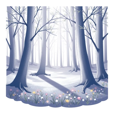 A forest in springtime with blossoming flowers and budding leaves