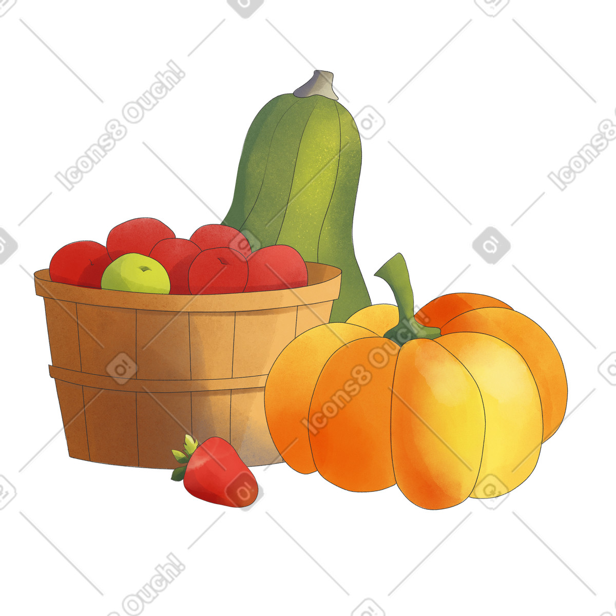 下载 Seasons 风格的 水果和蔬菜的收获 插画，支持 PNG、SVG 格式