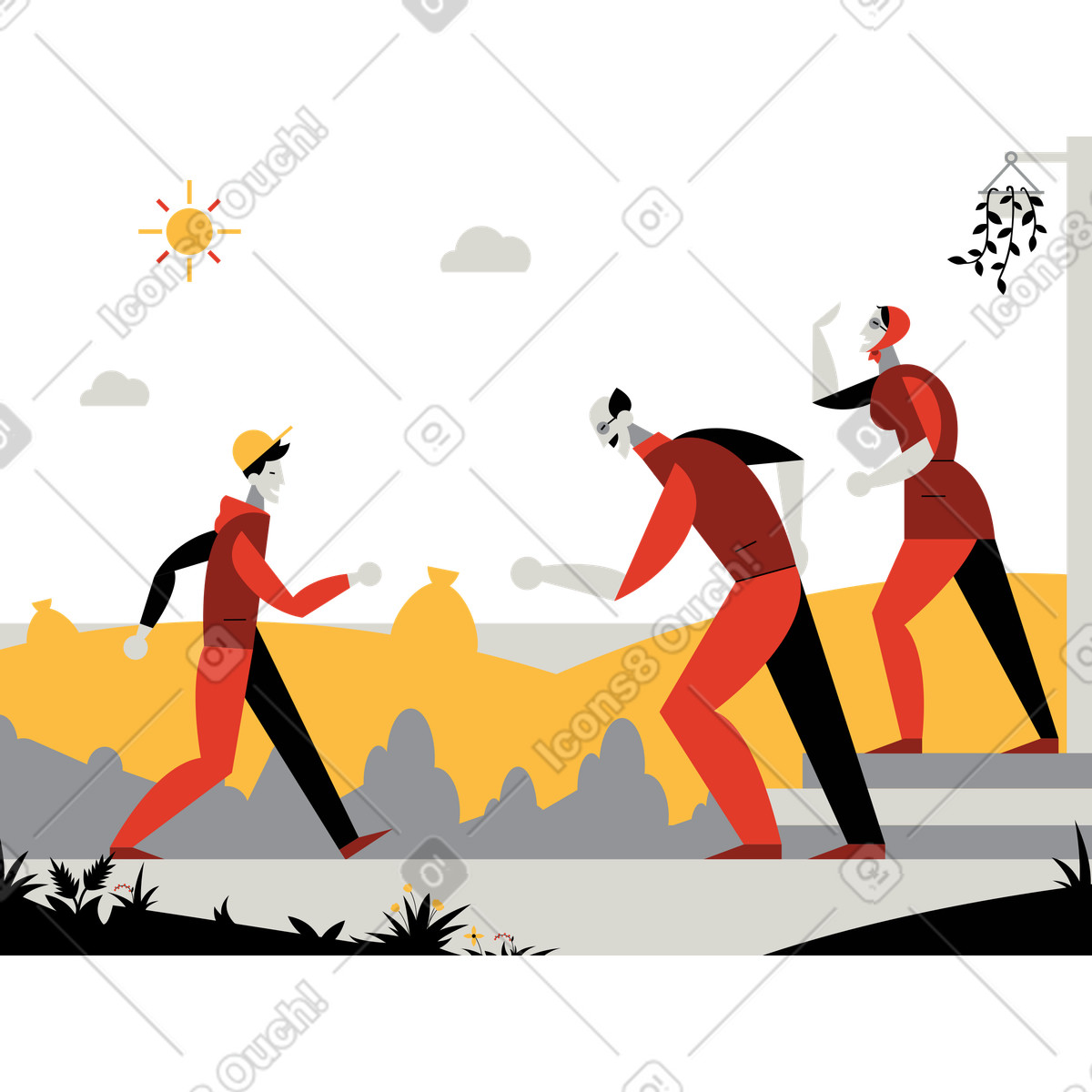 下载 Burgundy 风格的 在村子里度假 插画，支持 PNG、SVG 格式