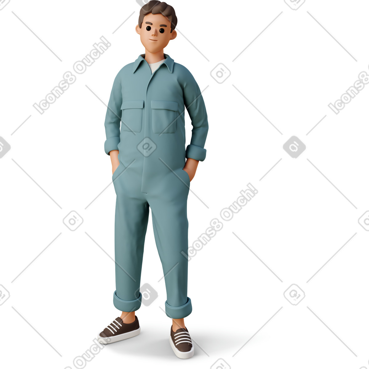 Ilustración Young man in the worker jumpsuit en estilo 3D Casual life a descargar en PNG y SVG