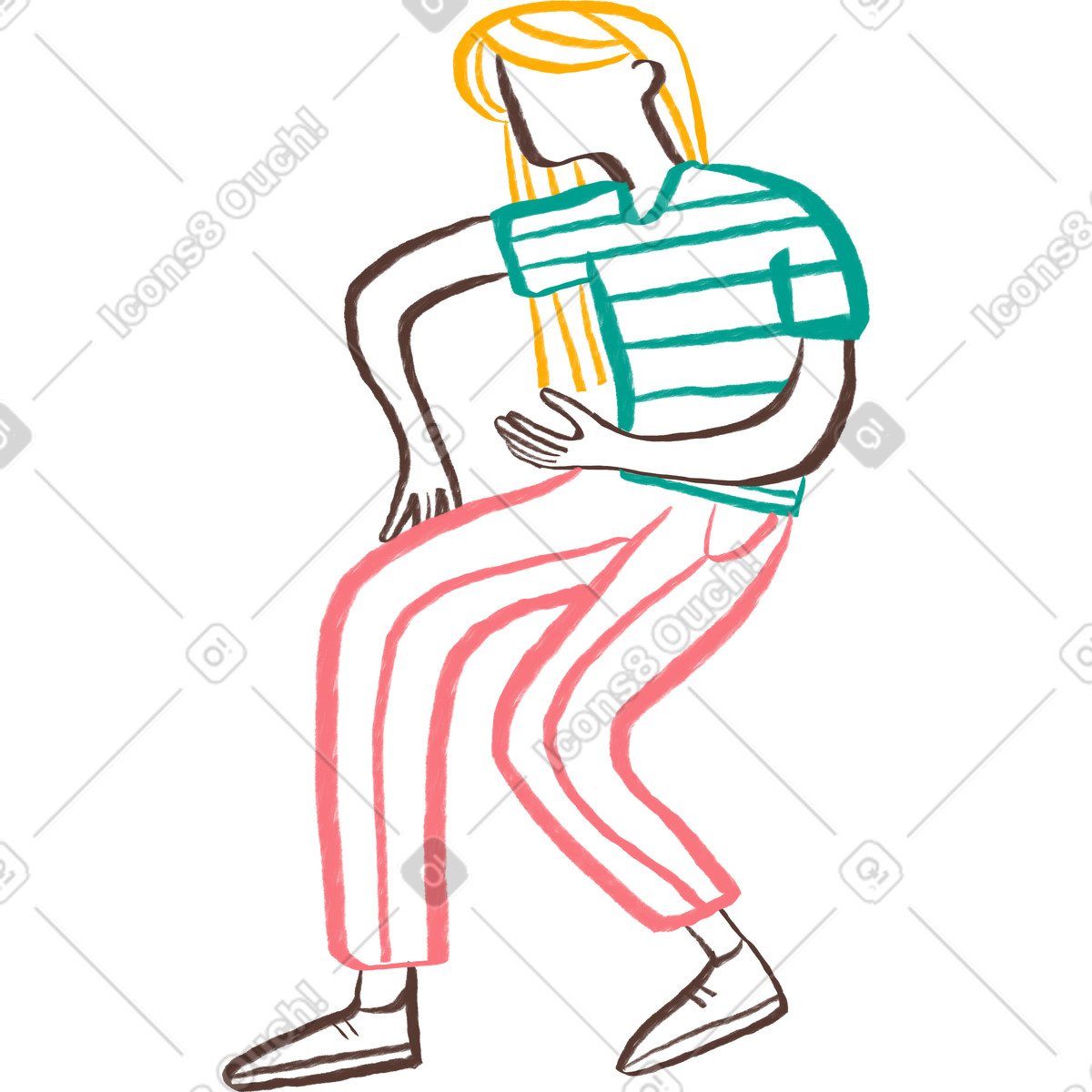 Blond woman sitting with her hand on a back of chair illustration in Company style download in PNG, SVG