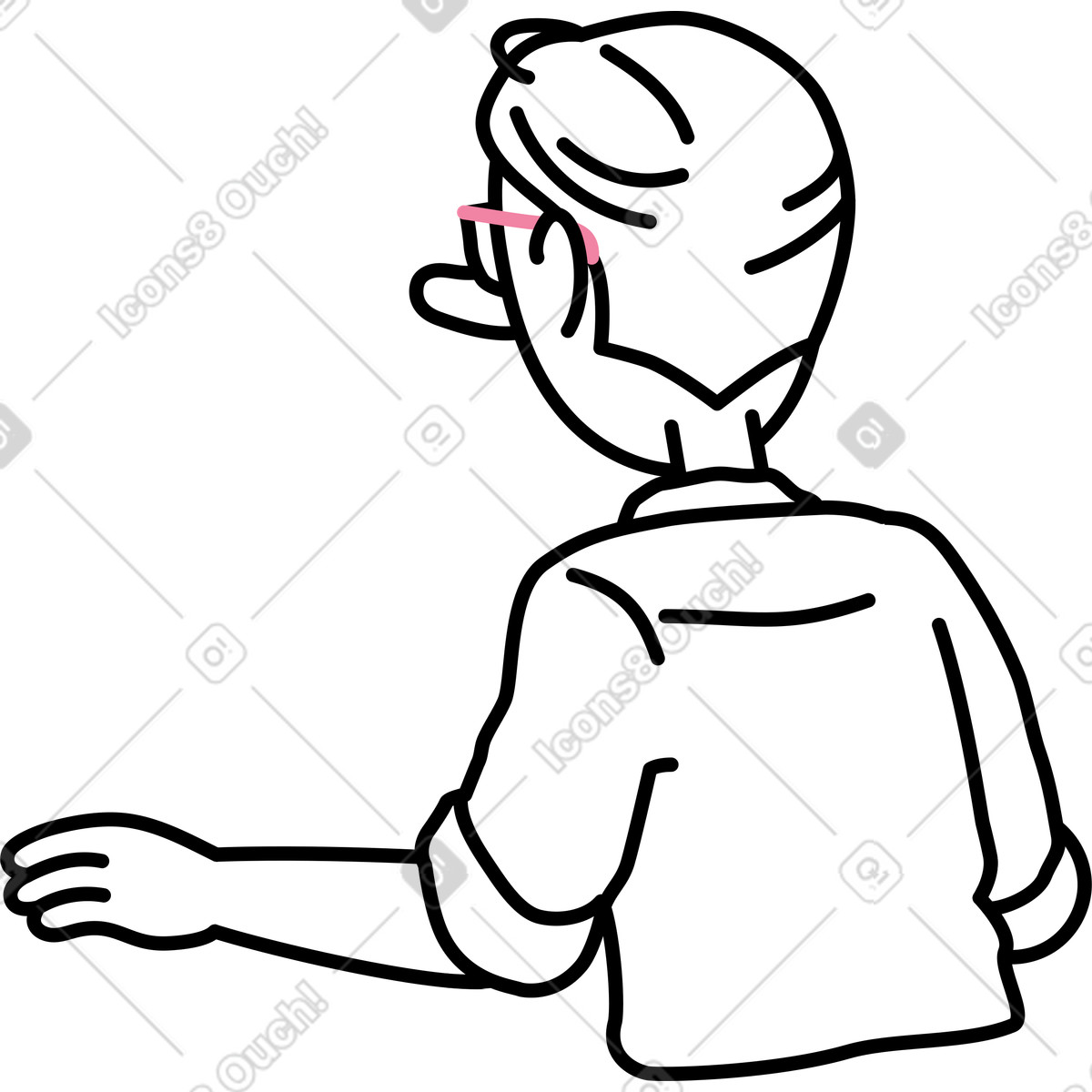 Back view man sitting illustration in Notes style download in PNG, SVG
