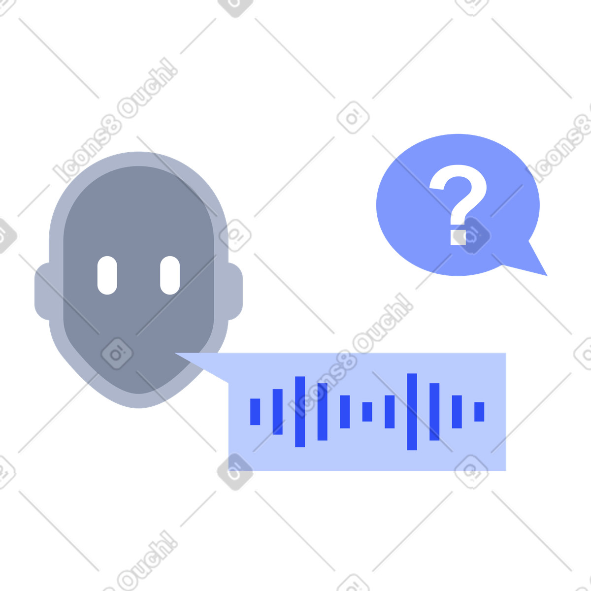 Minimalist robot avatar answering question by voice, AI assistant and customer support illustration in System style download in PNG, SVG