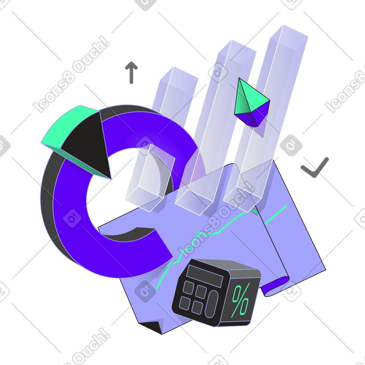 Ilustración Crecimiento de ethereum y mercado criptomonedas en estilo Incut a descargar en PNG SVG