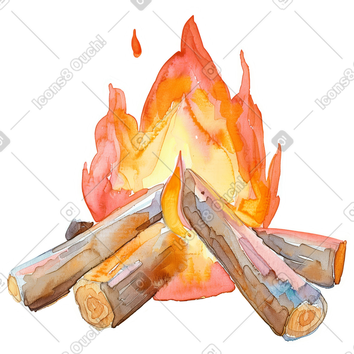 Firewood with a fire illustration in Watercolor style download in PNG, SVG