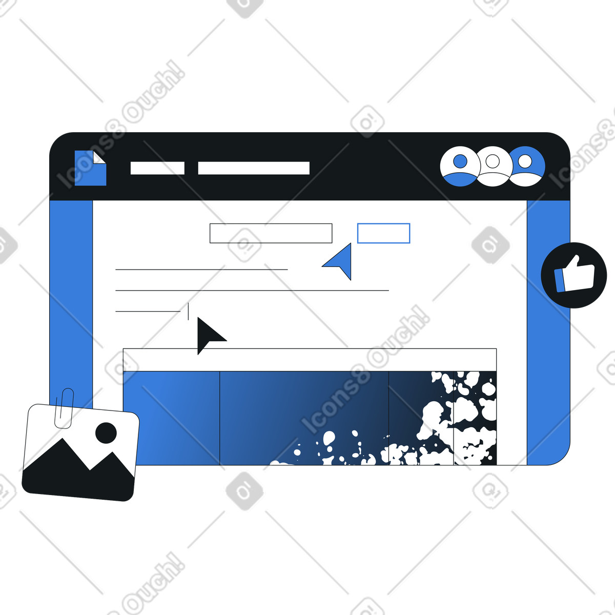 Browser window with online document editor, digital teamwork and group collaboration platform illustration in PNG, SVG