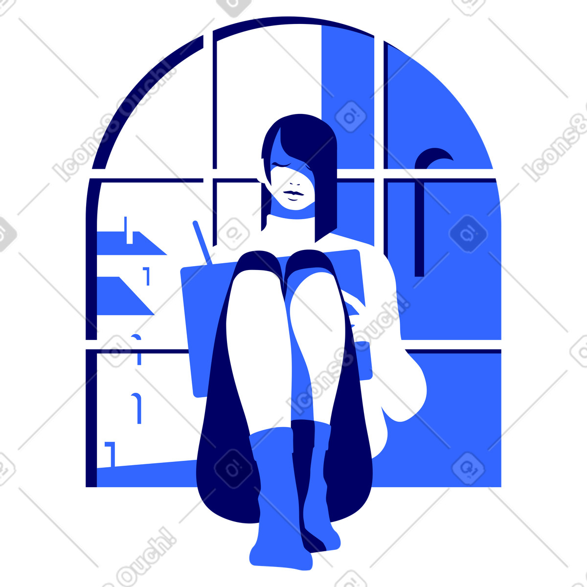 Woman doing remote work illustration in Lounge style download in PNG, SVG