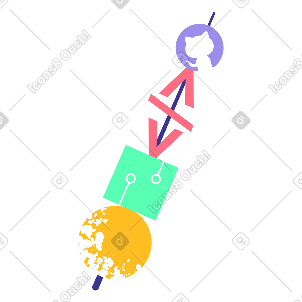 Flusso di lavoro devops astratto e github, concetto integrazione distribuzione continua illustrazione in stile Bright scarica in PNG, SVG