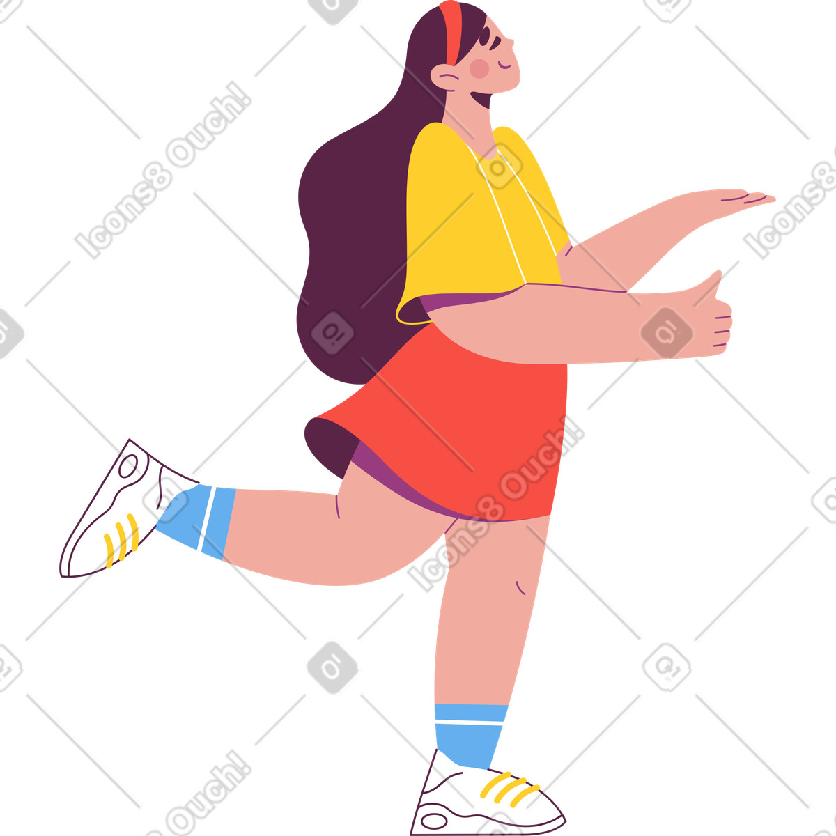 Ilustração de Garota feliz levantou a perna em no estilo Sammy para baixar em PNG, SVG
