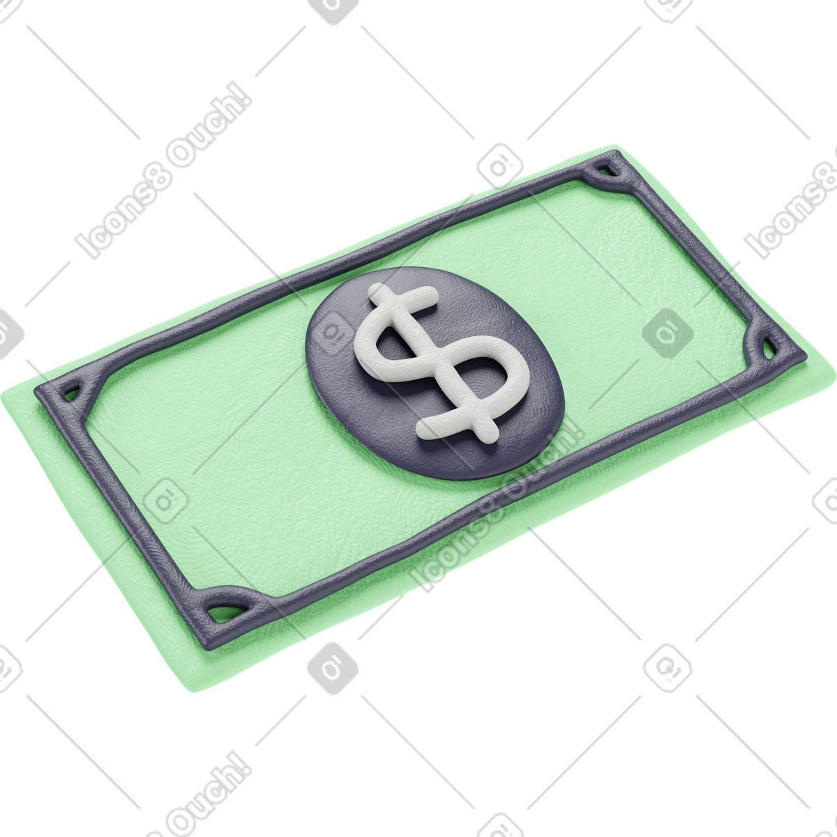 Ilustración Vista lateral de un billete dólar en estilo 3D Stripy a descargar en PNG y SVG