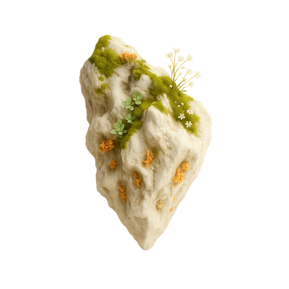 Biomorphic 스타일의 Natural stone covered in moss and wildflowers, Eco-friendly decoration 일러스트레이션 PNG, SVG 다운로드