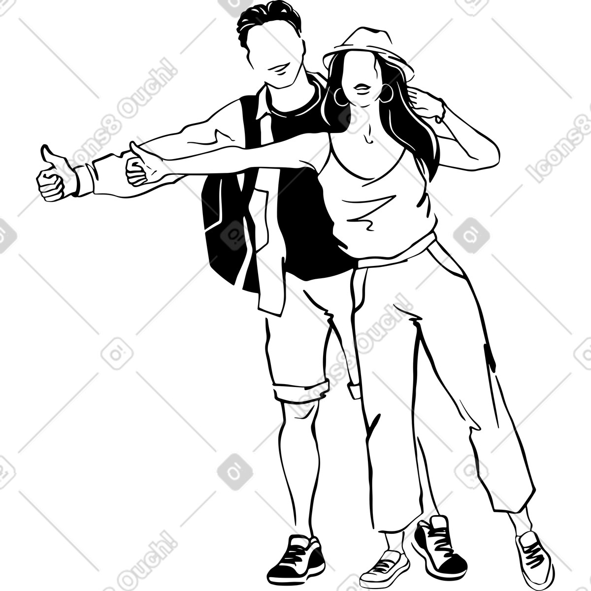 下载 Line 风格的 男人和女人举起大拇指 插画，支持 PNG、SVG 格式