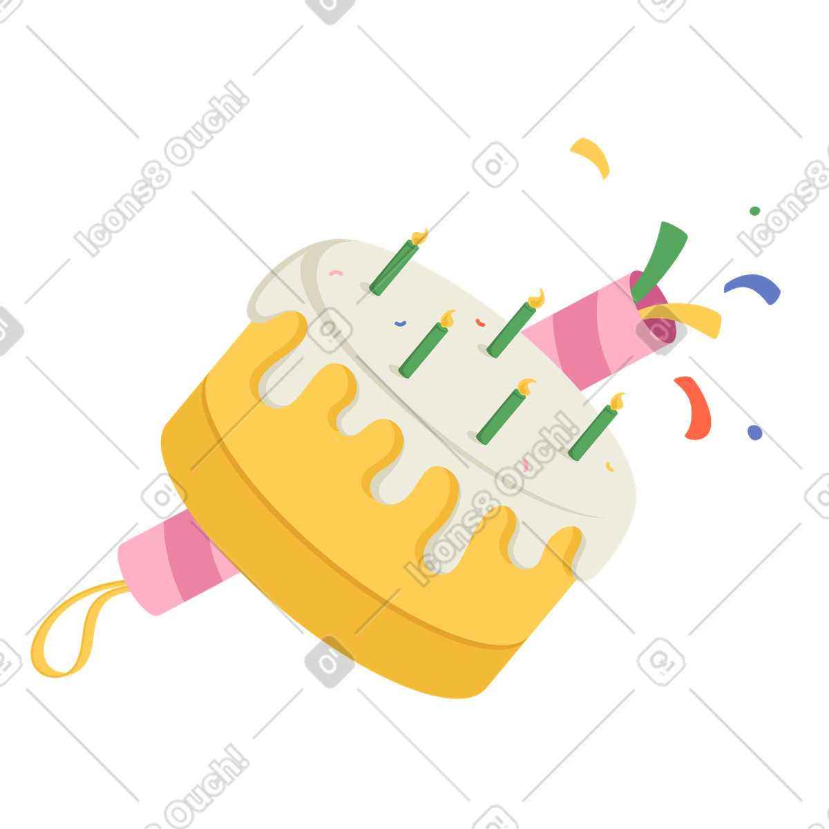 Ilustración Pastel de cumpleaños y popper fiesta. en estilo Social a descargar en PNG SVG